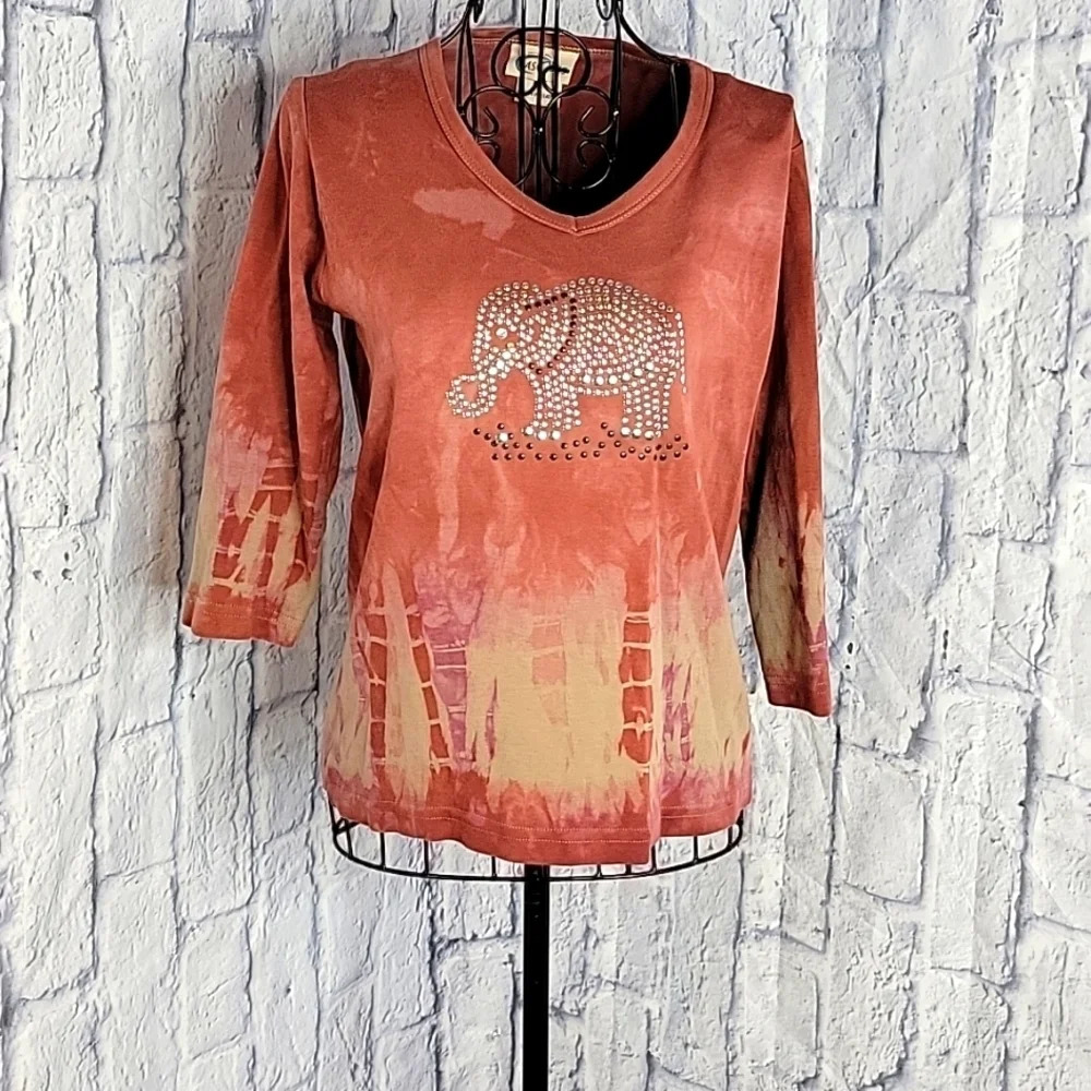 LAS LAS Alabama Silver and Black Beaded Tie Dye Shirt Small